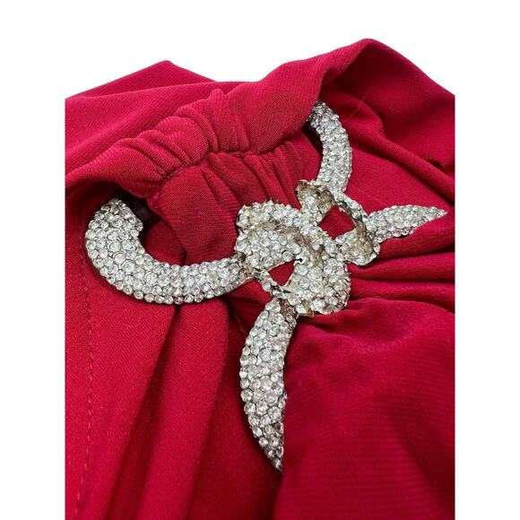 Cache Womens Vintage Red Holiday One Shoulder Rhinestone Drape Mini Dress Sz M - Picture 4 of 14
